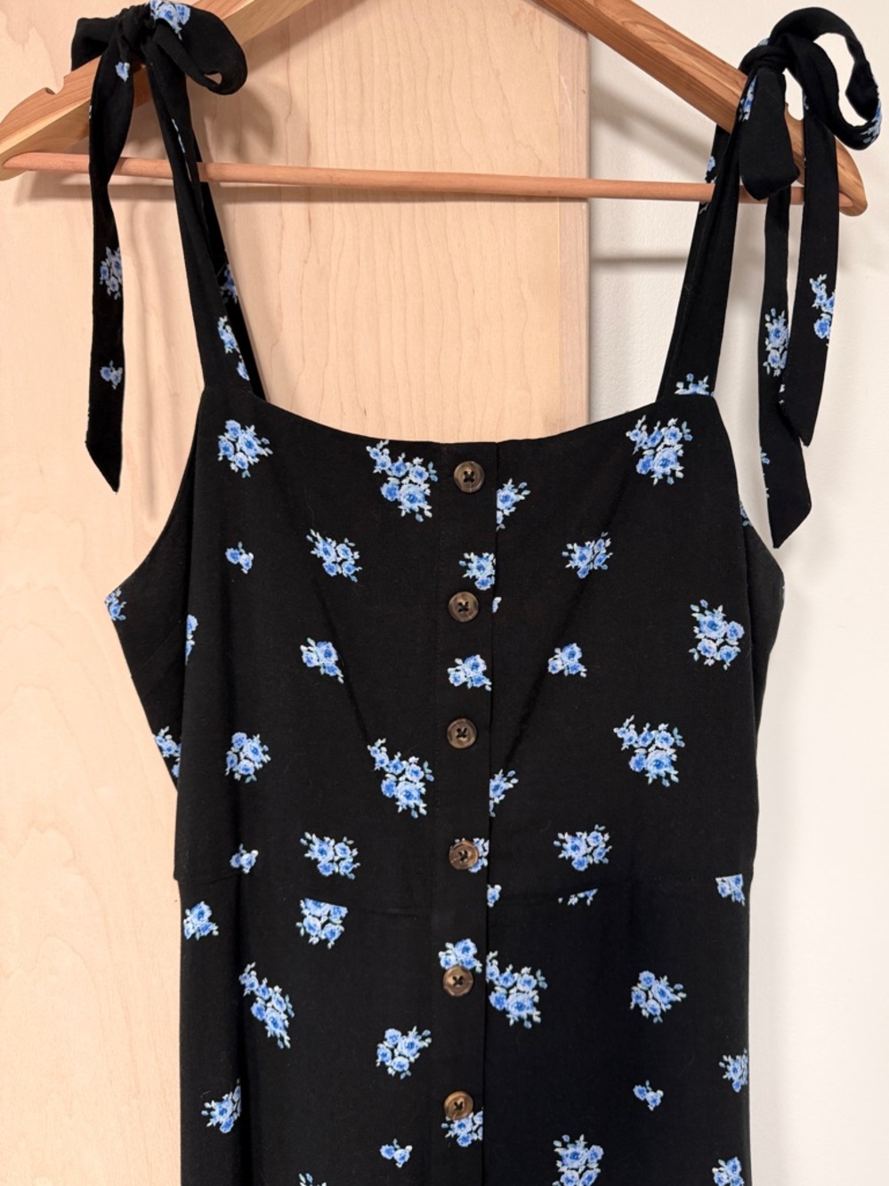 Black Tie-Shoulder Floral Midi Dress